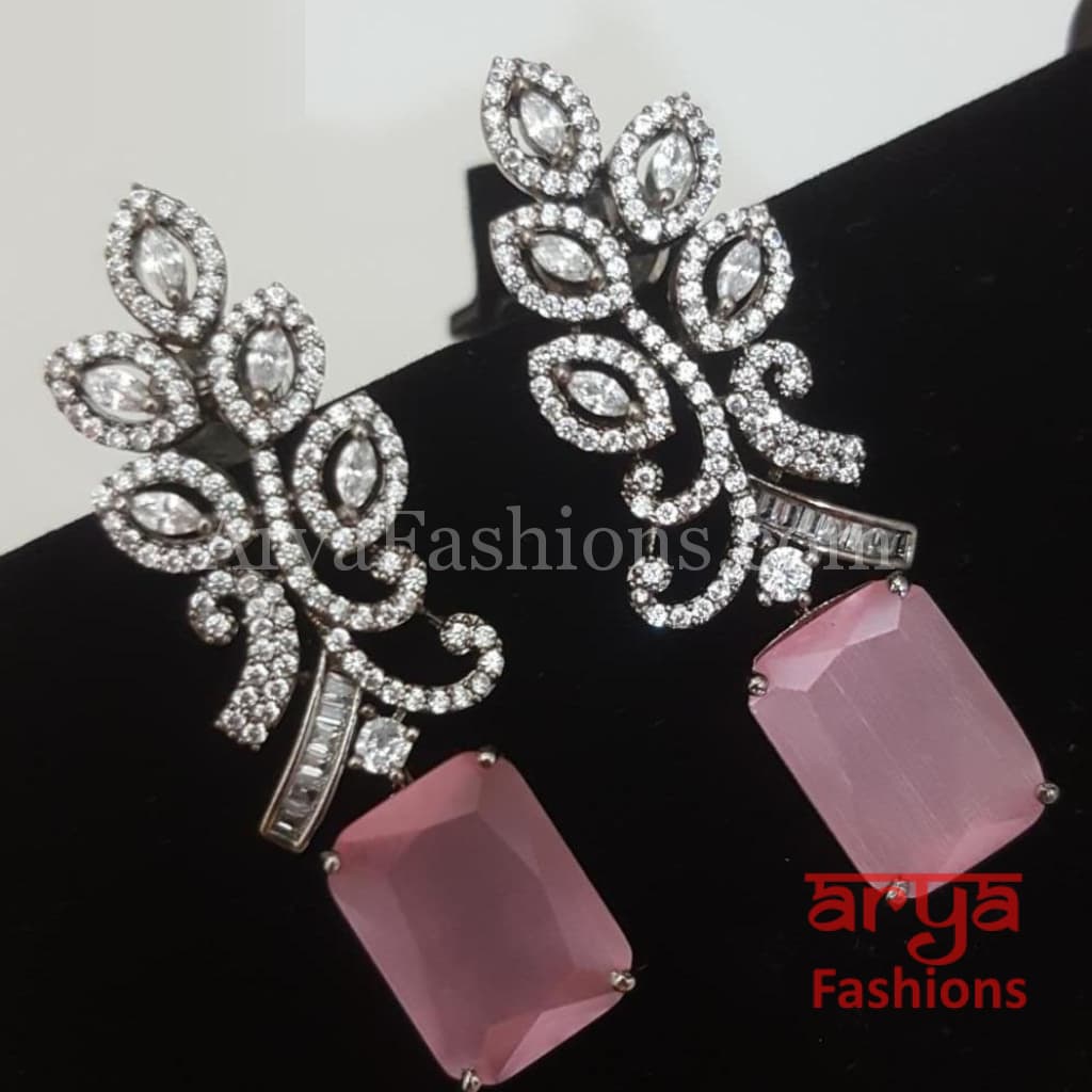 Claire Cubic Zirconia Pink Silver Stud Earrings