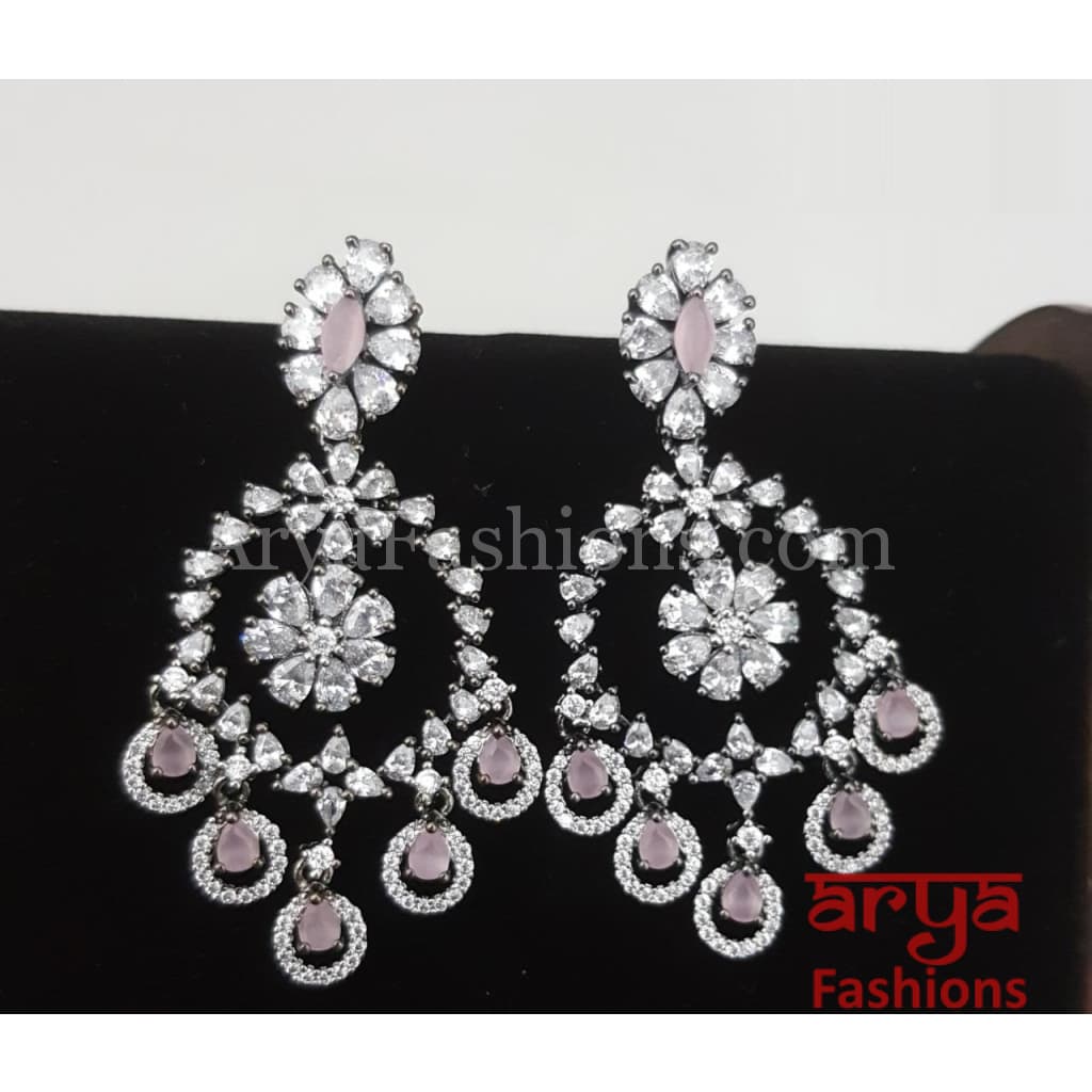 Claire Cubic Zirconia Pink Small Chandbali Earrings