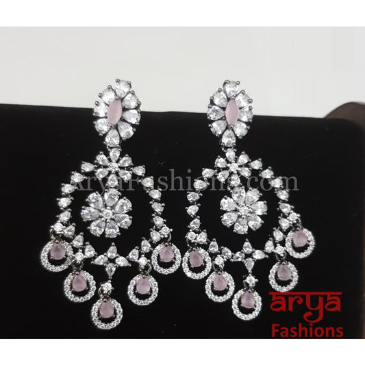 Claire Cubic Zirconia Pink Small Chandbali Earrings