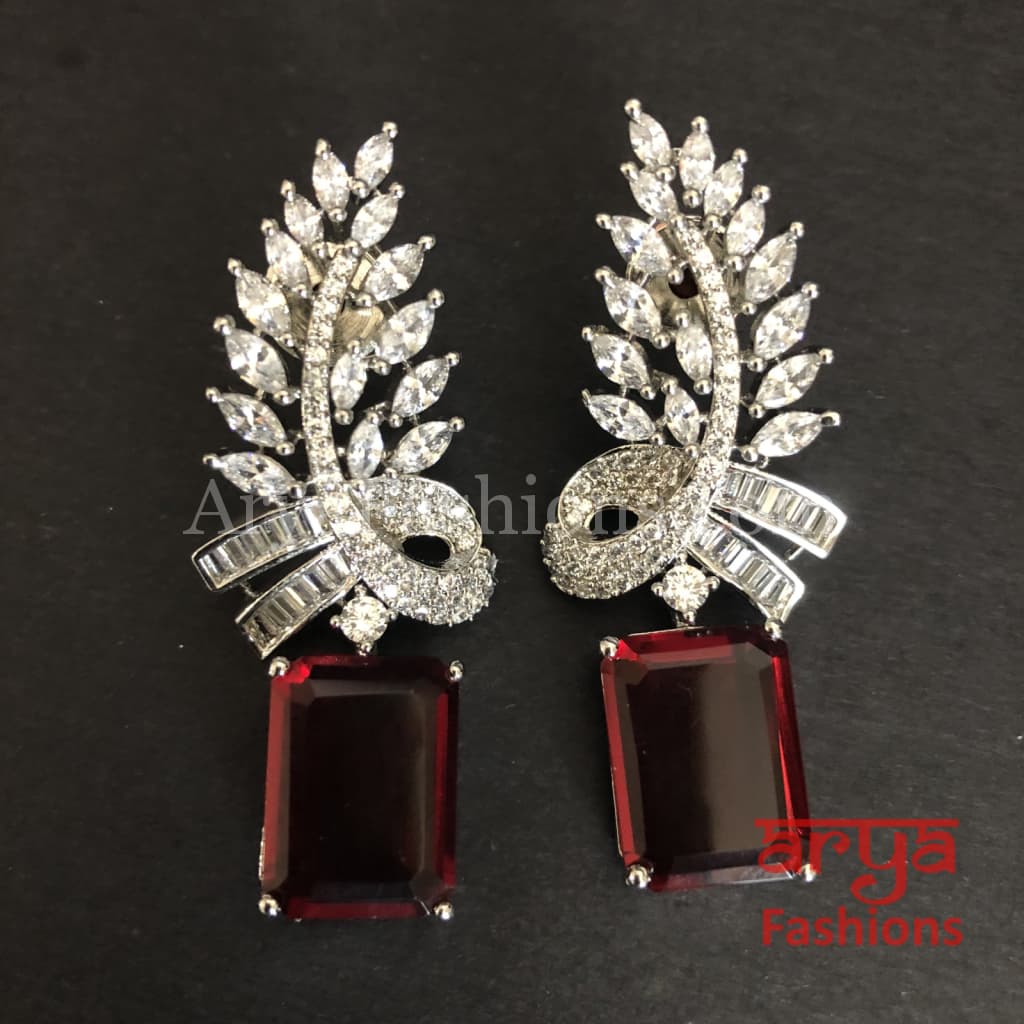 Claire Cubic Zirconia Red Silver Stud Earrings