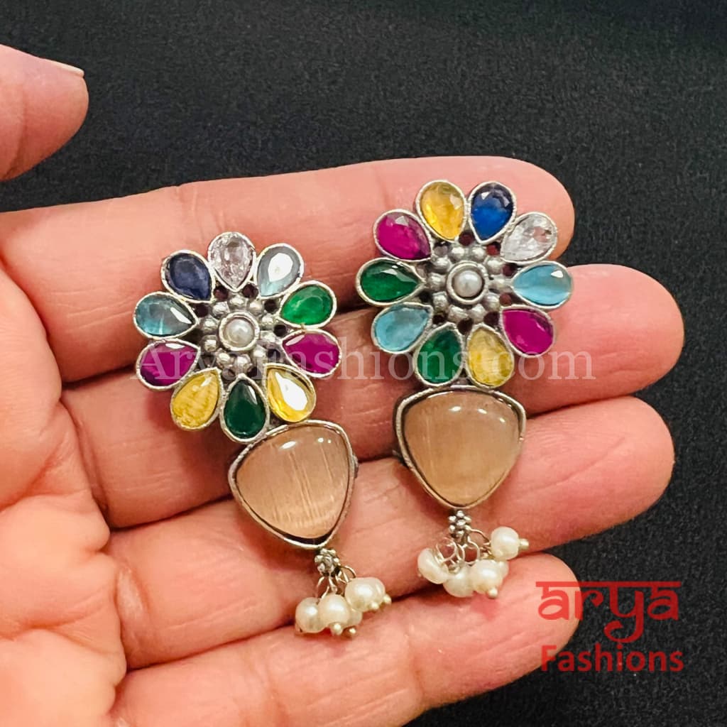 Colorful Flower Studs Oxidized Handmade earrings