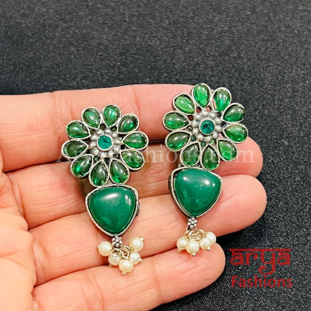 Colorful Flower Studs Oxidized Handmade earrings