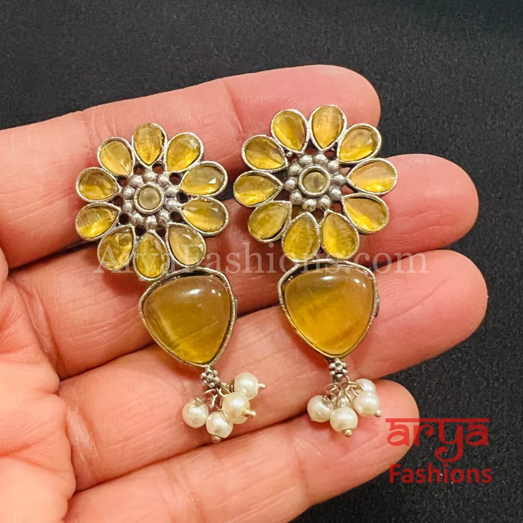 Colorful Flower Studs Oxidized Handmade earrings