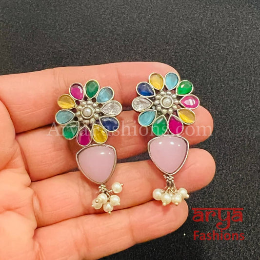 Colorful Flower Studs Oxidized Handmade earrings