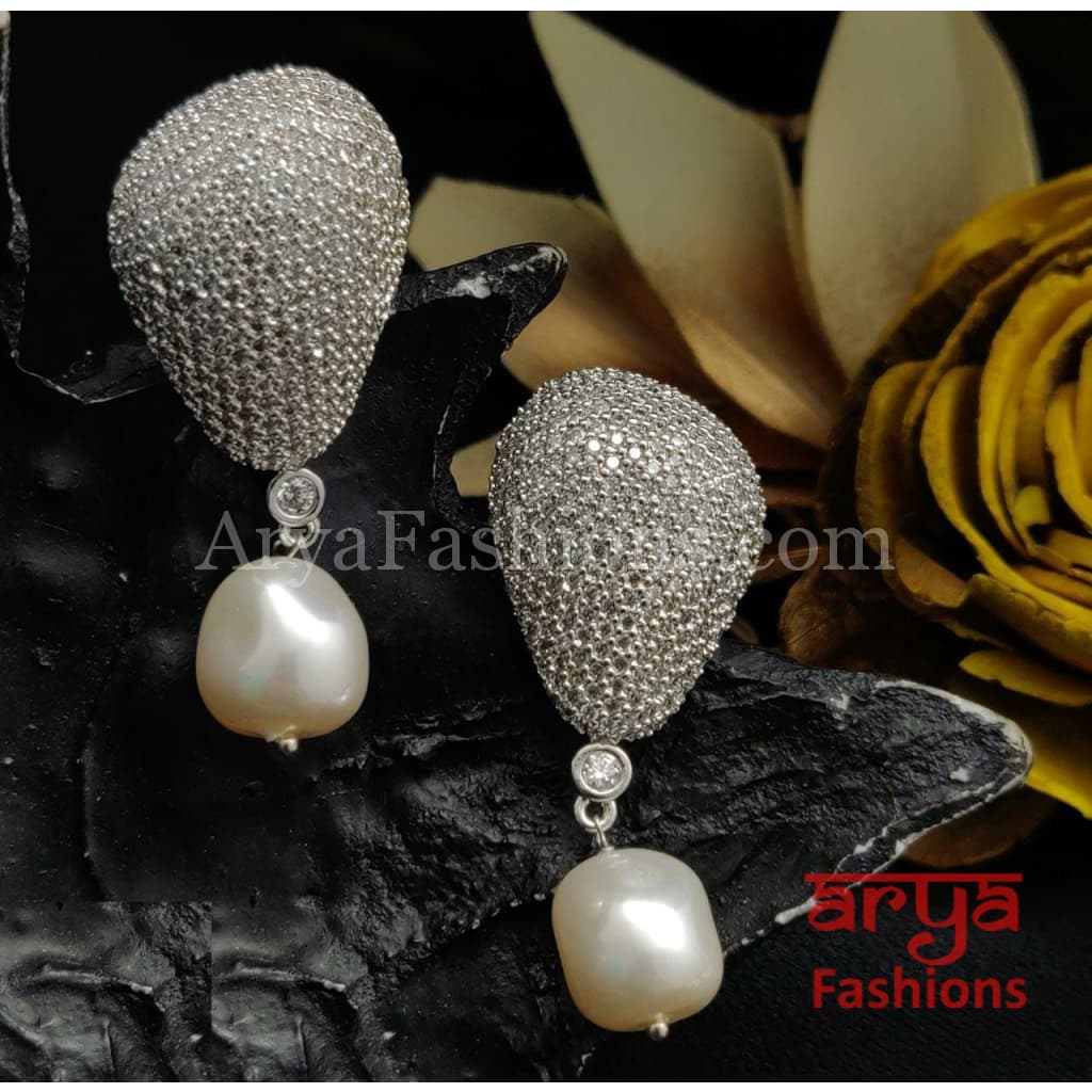 Contemporary CZ Studs with Pearl Drop