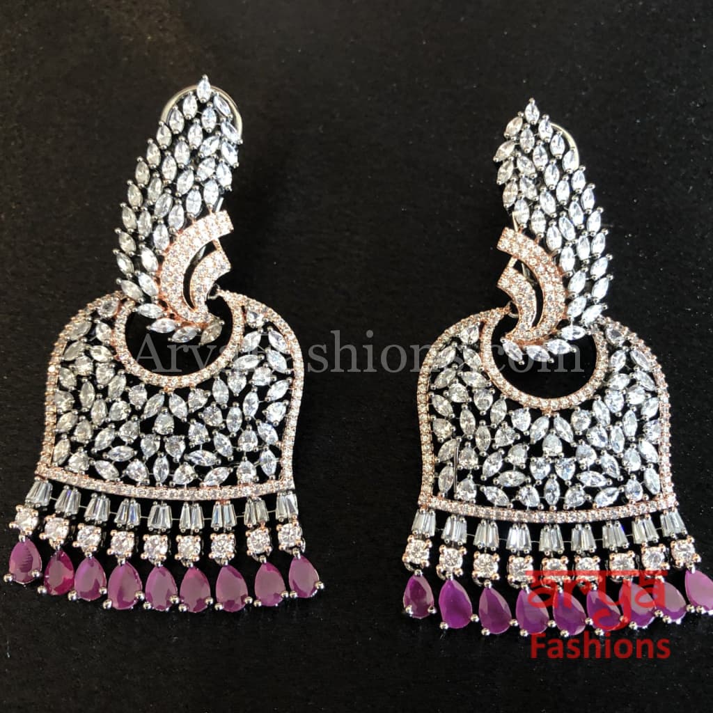 Cubic Zirconia Bridal earrings with Ruby Beads