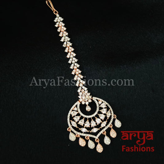 Cubic Zirconia CZ Mang Tika in Rose Gold and Silver