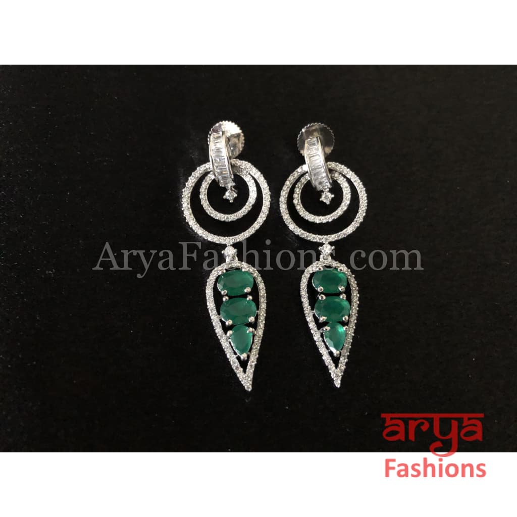Cubic Zirconia Dangle Earrings with Emerald Stones