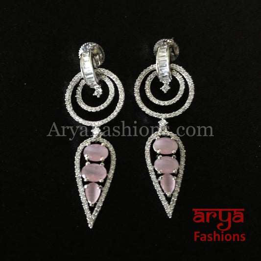 Cubic Zirconia Dangle Earrings with Pink Stones