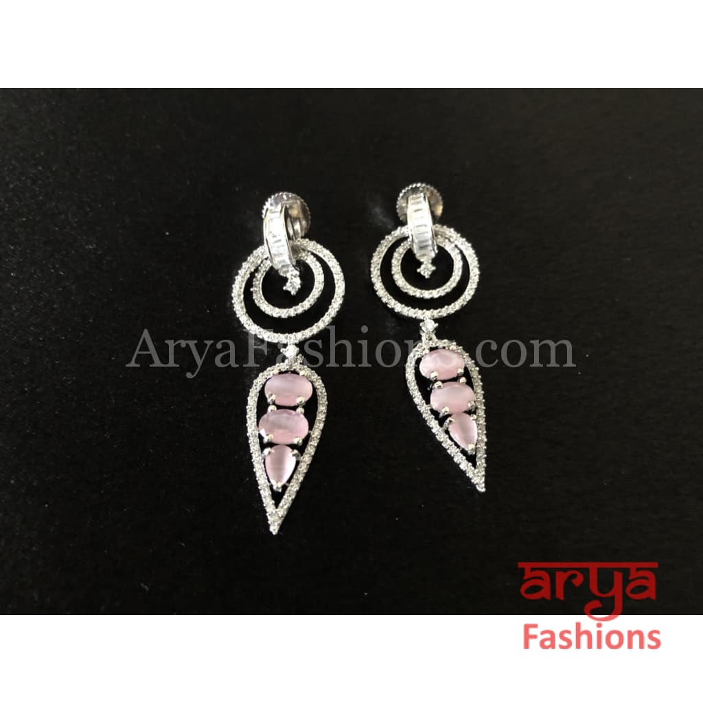 Cubic Zirconia Dangle Earrings with Pink Stones