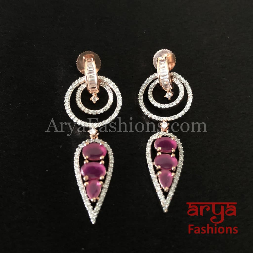 Cubic Zirconia Dangle Earrings with Ruby Stones
