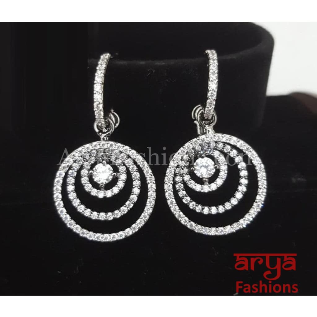 Cubic Zirconia Dangle Earrings with Silver CZ Stones