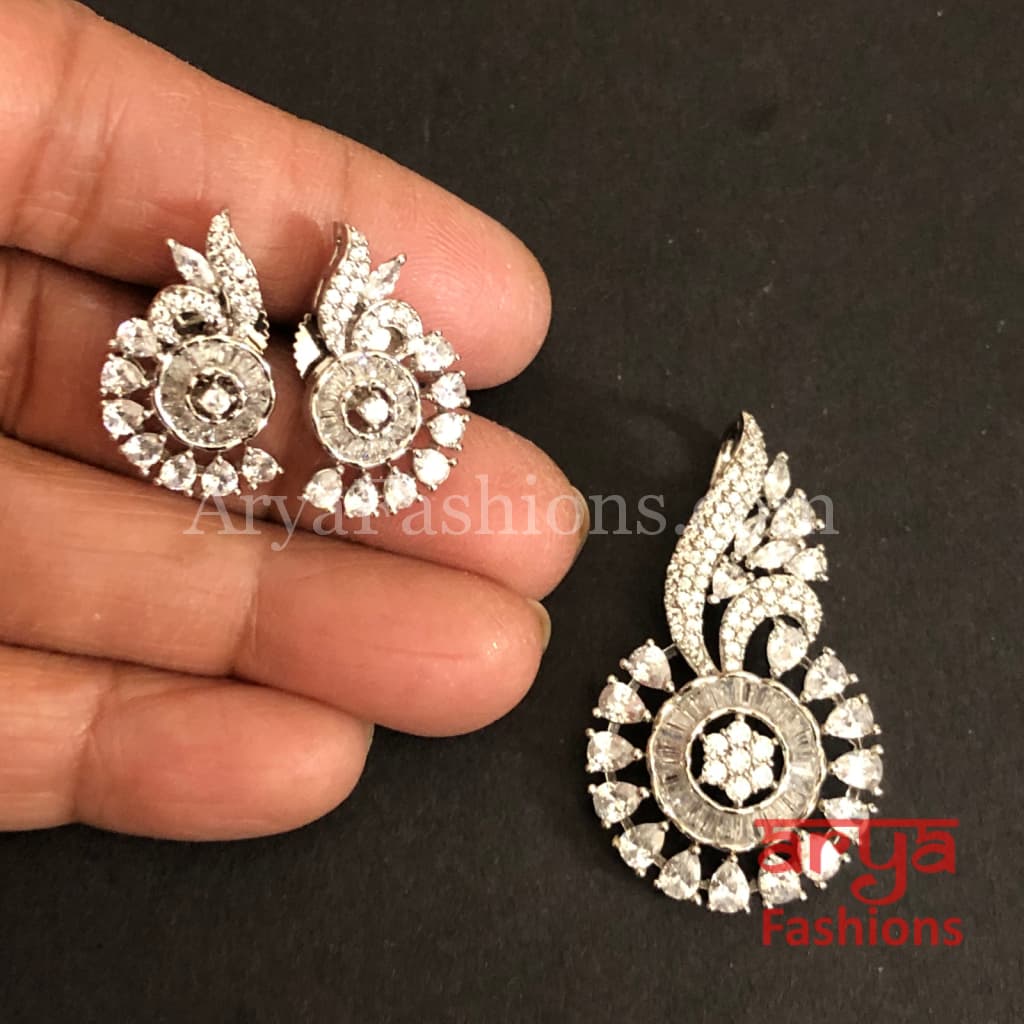 Cubic Zirconia Pendant Set with Stud Earrings