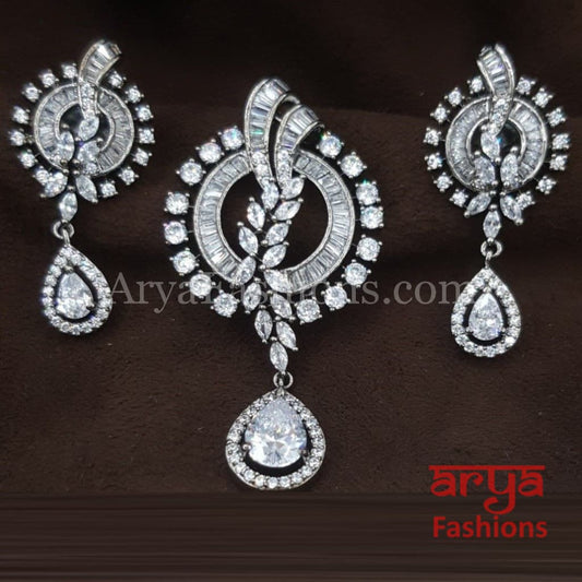 Cubic Zirconia Pendant Set with Stud Earrings