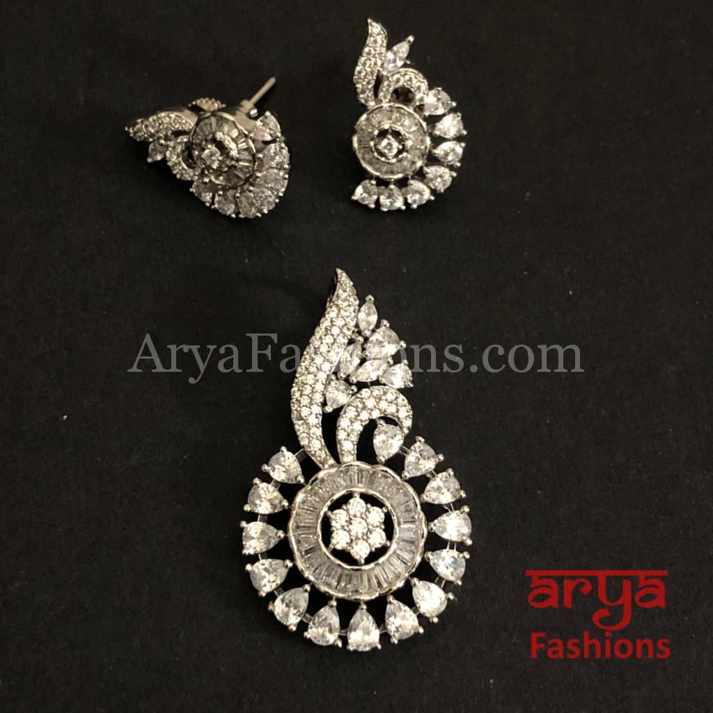 Cubic Zirconia Pendant Set with Stud Earrings