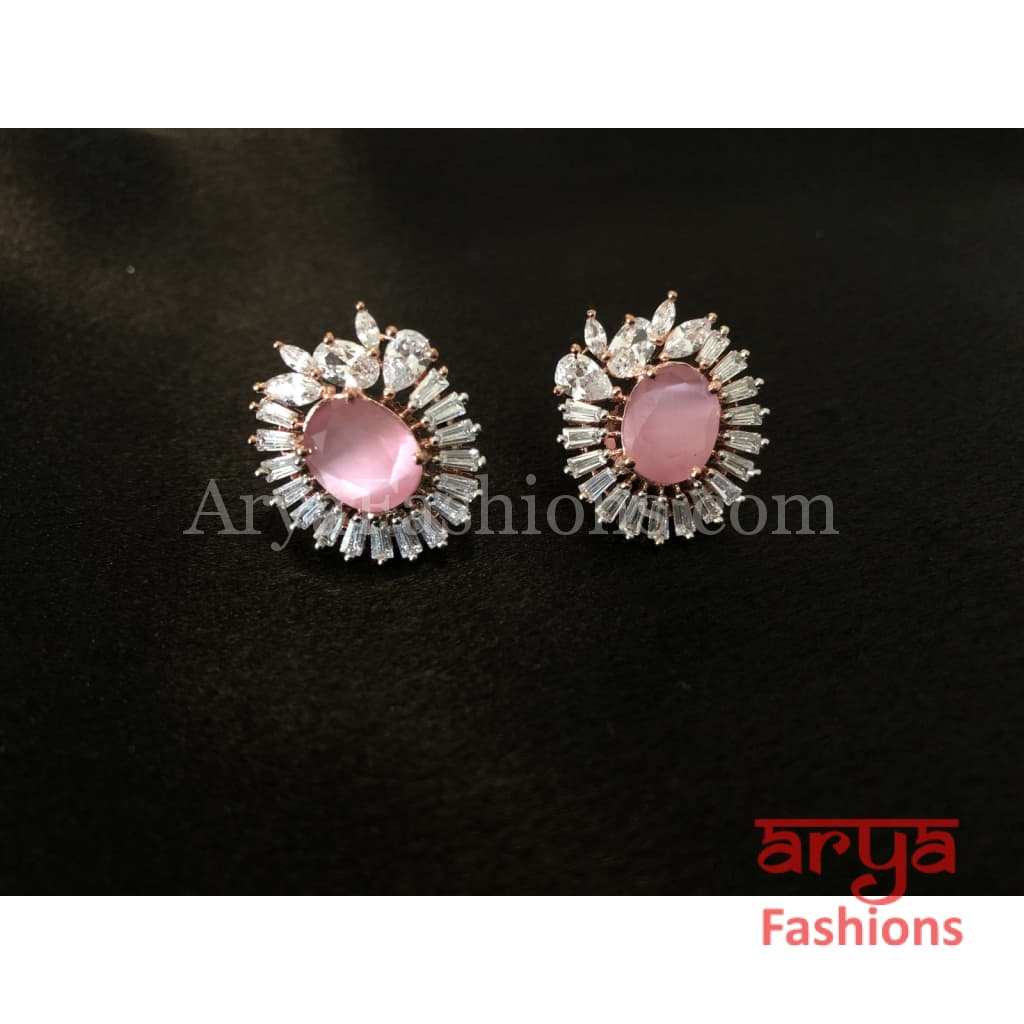 Cubic Zirconia Pink Stone studs in Rose Gold