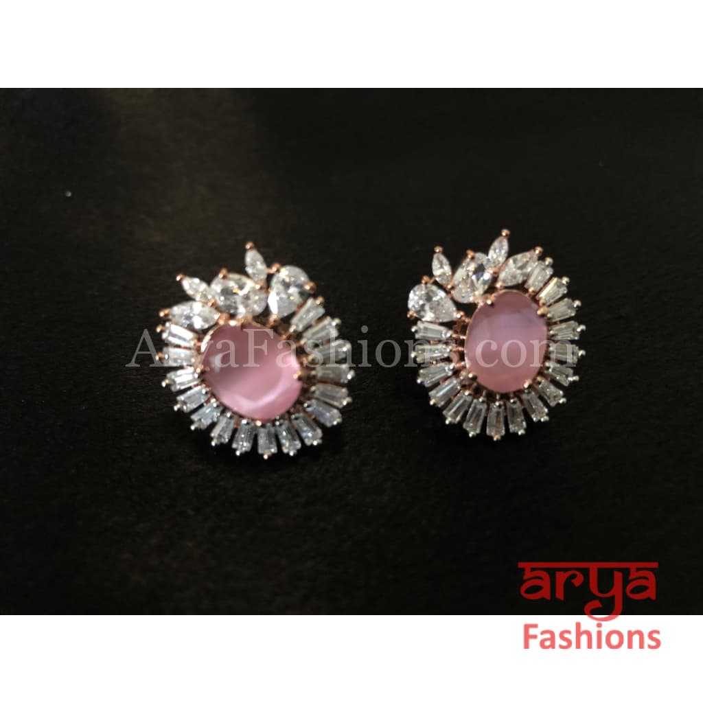 Cubic Zirconia Pink Stone studs in Rose Gold