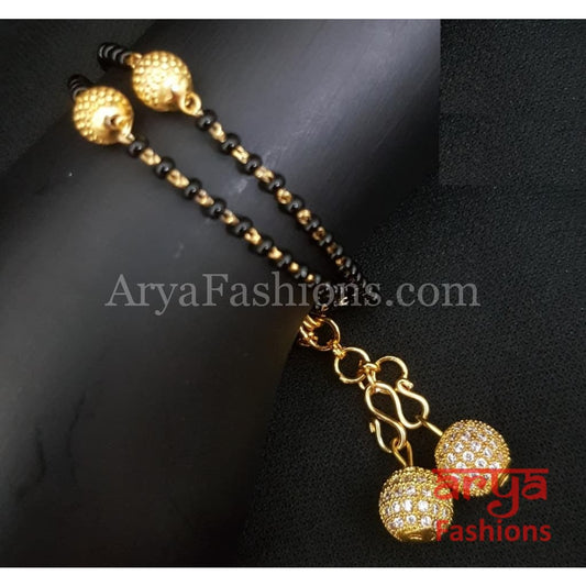 CZ Black Beads Multi-strand Bracelet/ Mangalsutra Bracelet