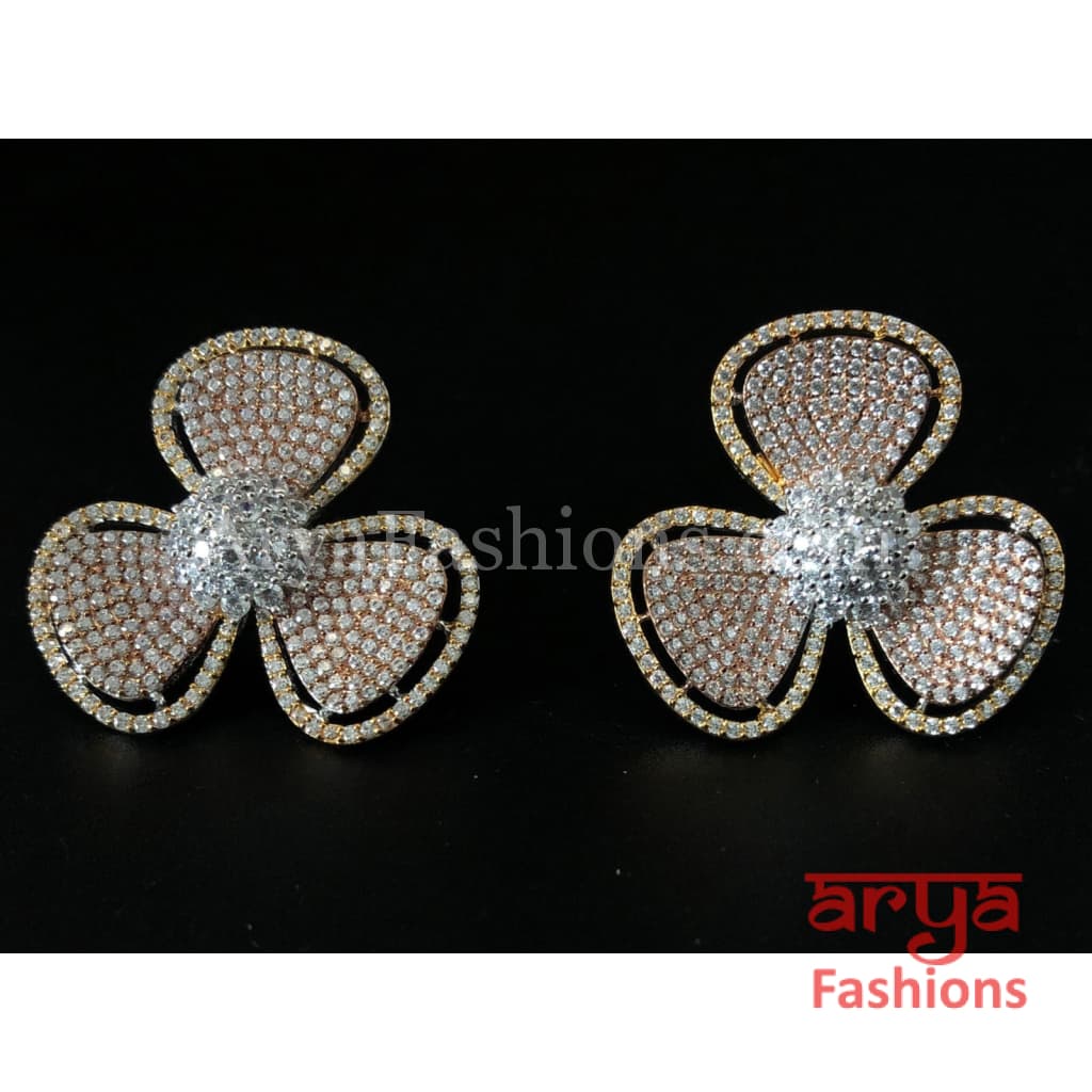 CZ Flower Studs in Silver and Rose Gold finish