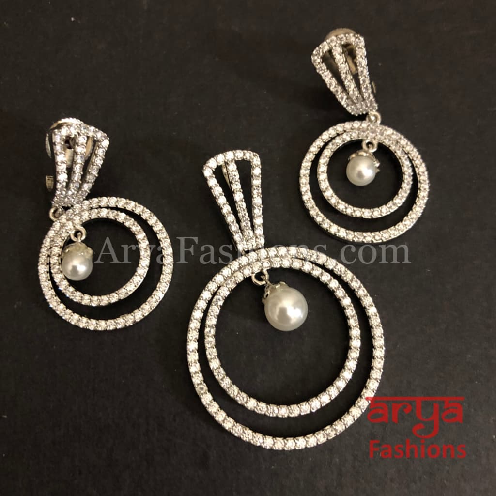 CZ Pendant Set with Beautiful Round Earrings