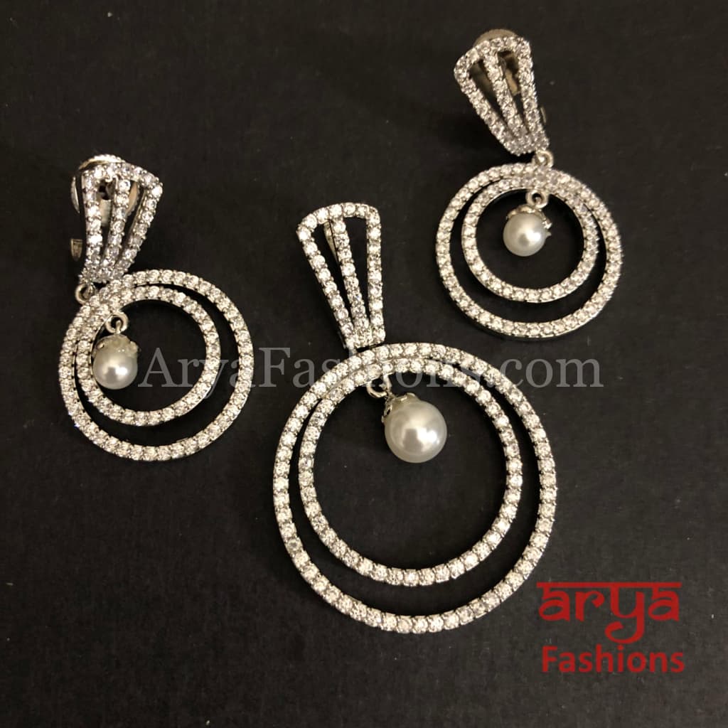 CZ Pendant Set with Beautiful Round Earrings