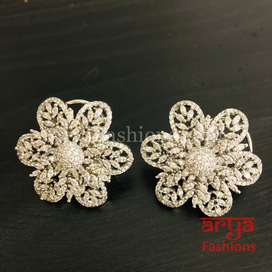 CZ Silver Victorian Designer Star Studs