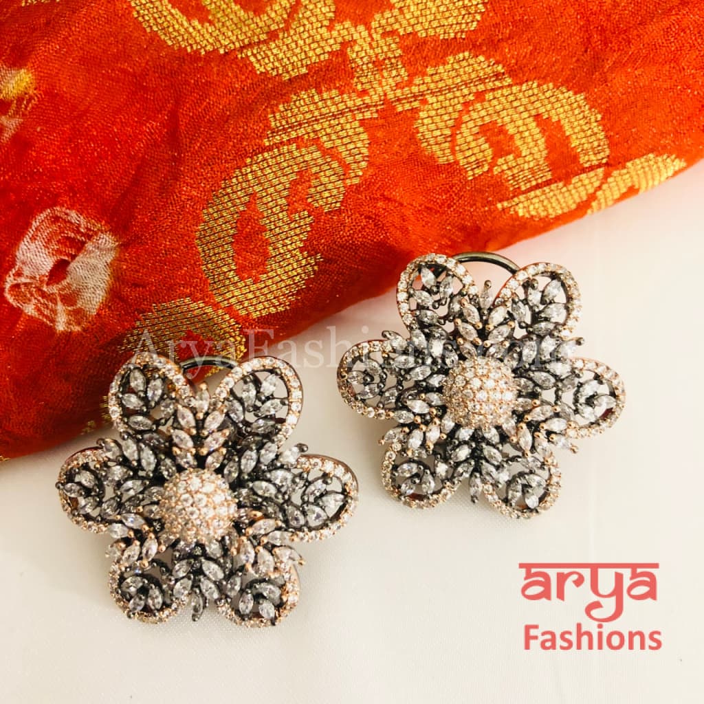 CZ Silver Victorian Designer Star Studs