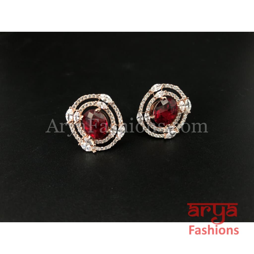 CZ Studs in White and Red Stones