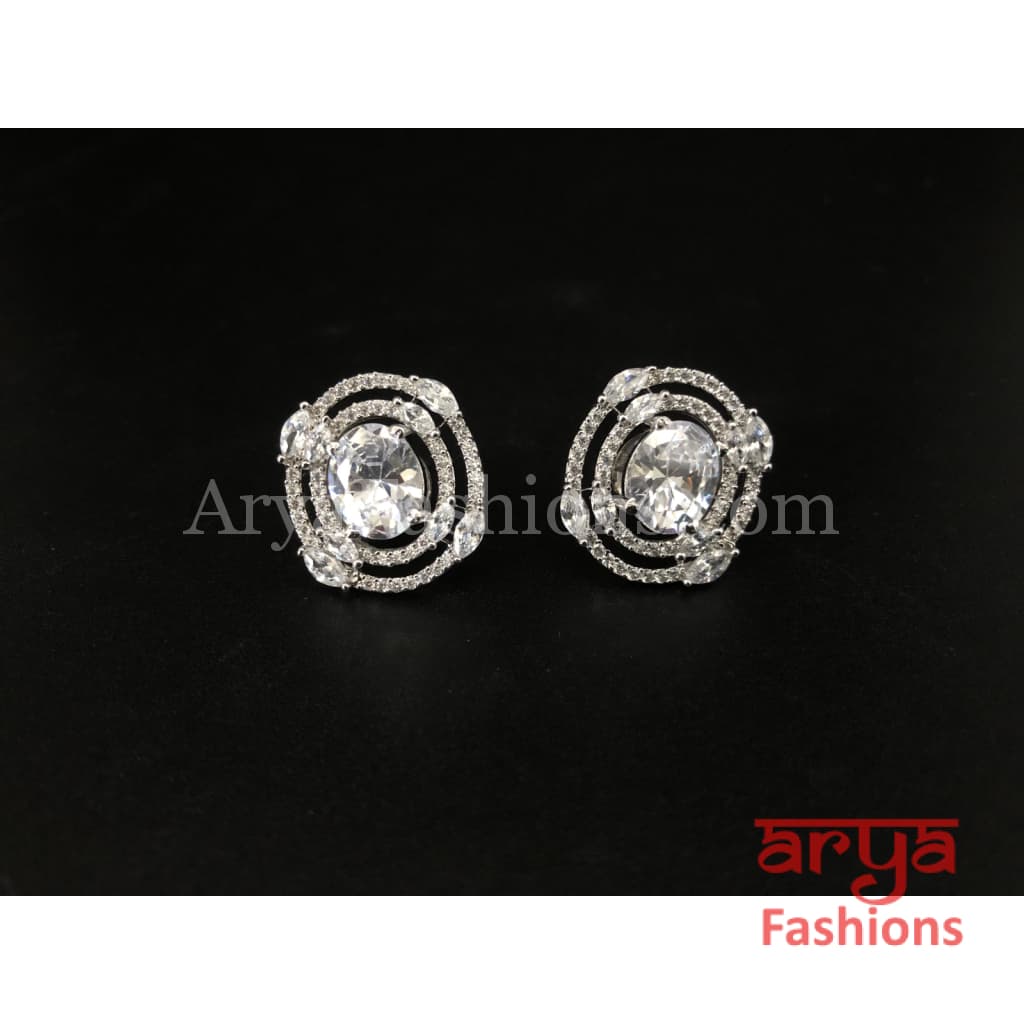 CZ Studs in White and Red Stones