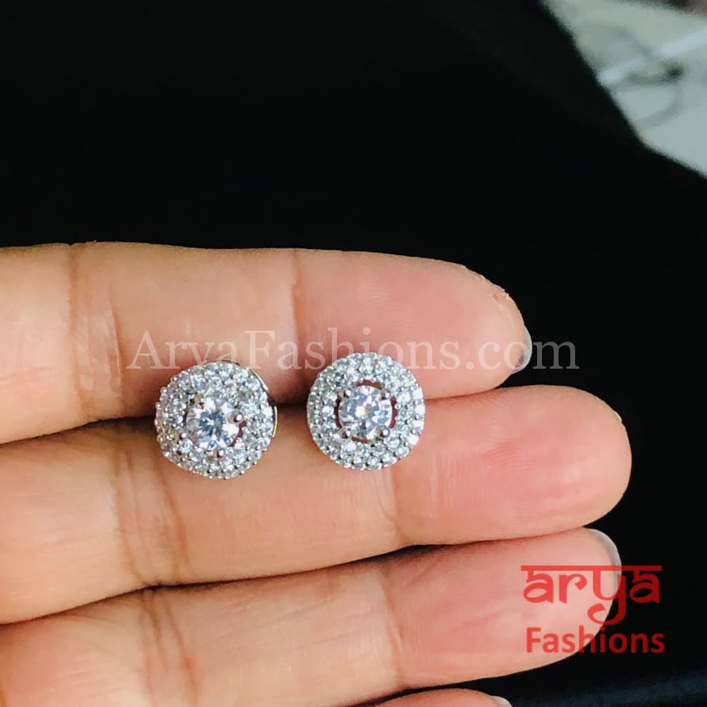 Designer Silver Micro CZ Round Studs