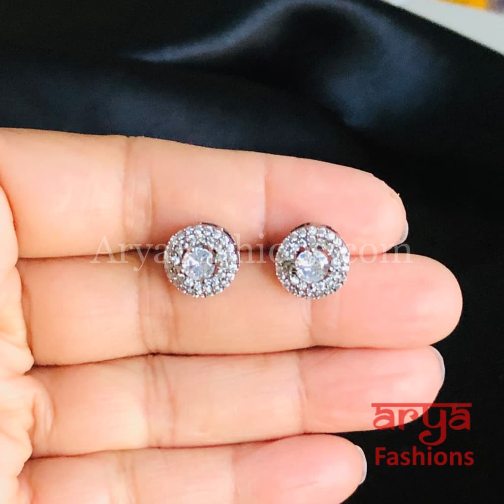 Designer Silver Micro CZ Round Studs