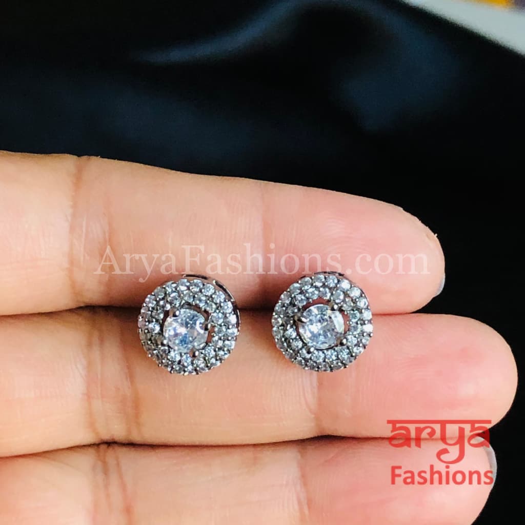 Designer Silver Micro CZ Round Studs