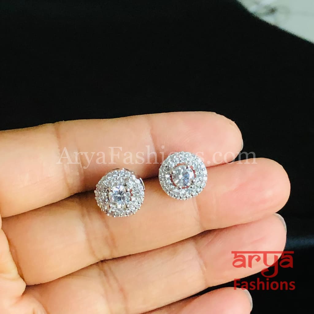 Designer Silver Micro CZ Round Studs