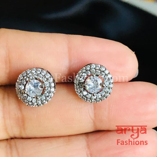 Designer Silver Micro CZ Round Studs