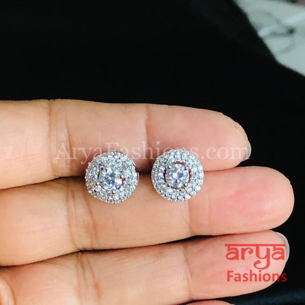 Designer Silver Micro CZ Round Studs
