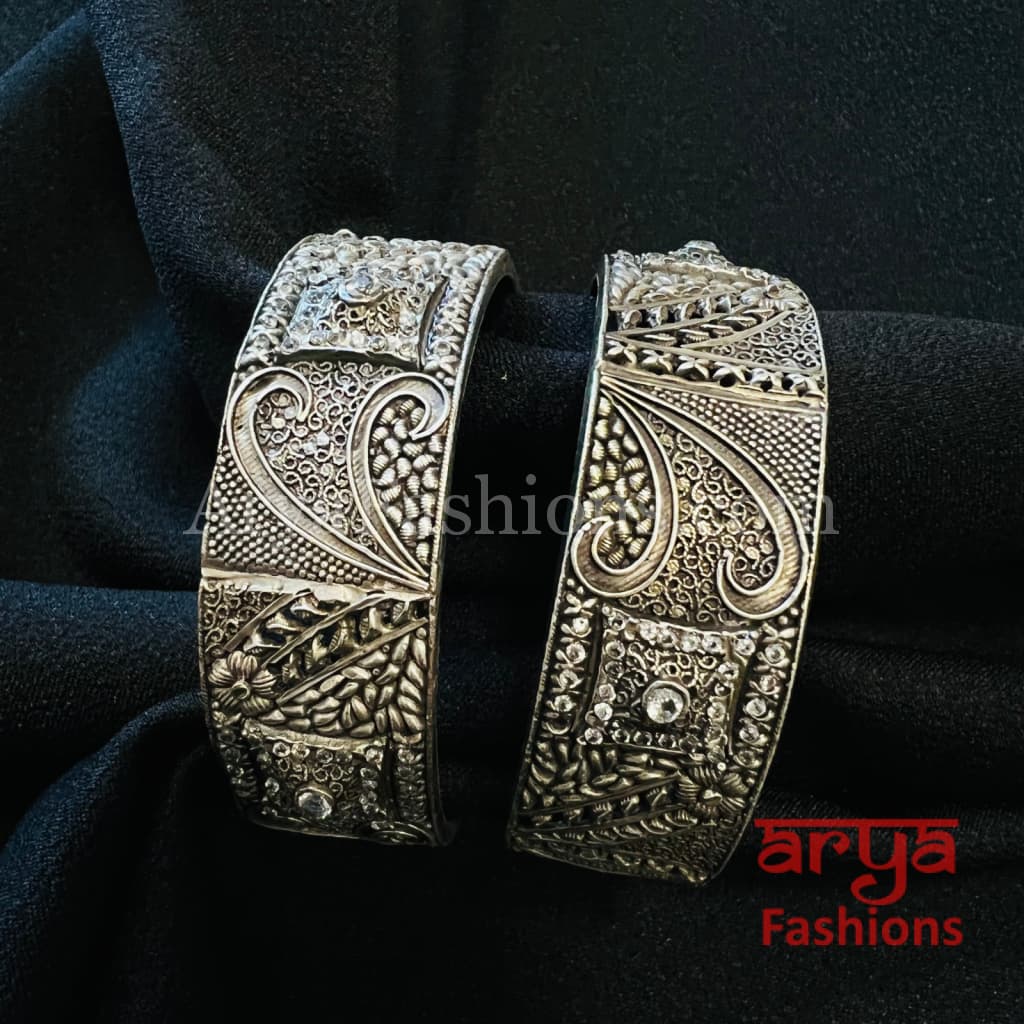Designer Silver Oxidized Bracelet Bangles