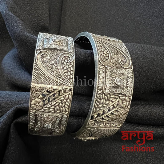 Indian Traditional Silver Plated Oxidized Bracelet Bangles Set For Girl &  Women | eBay