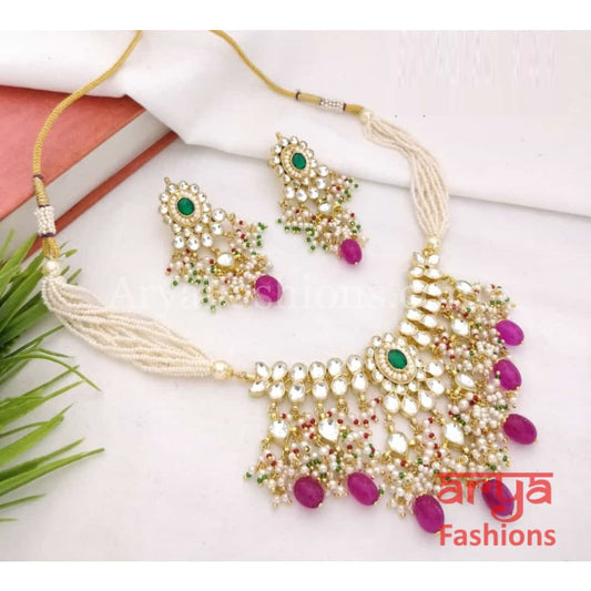 Devyani Bridal Pacchi Kundan Choker with Pearl beads