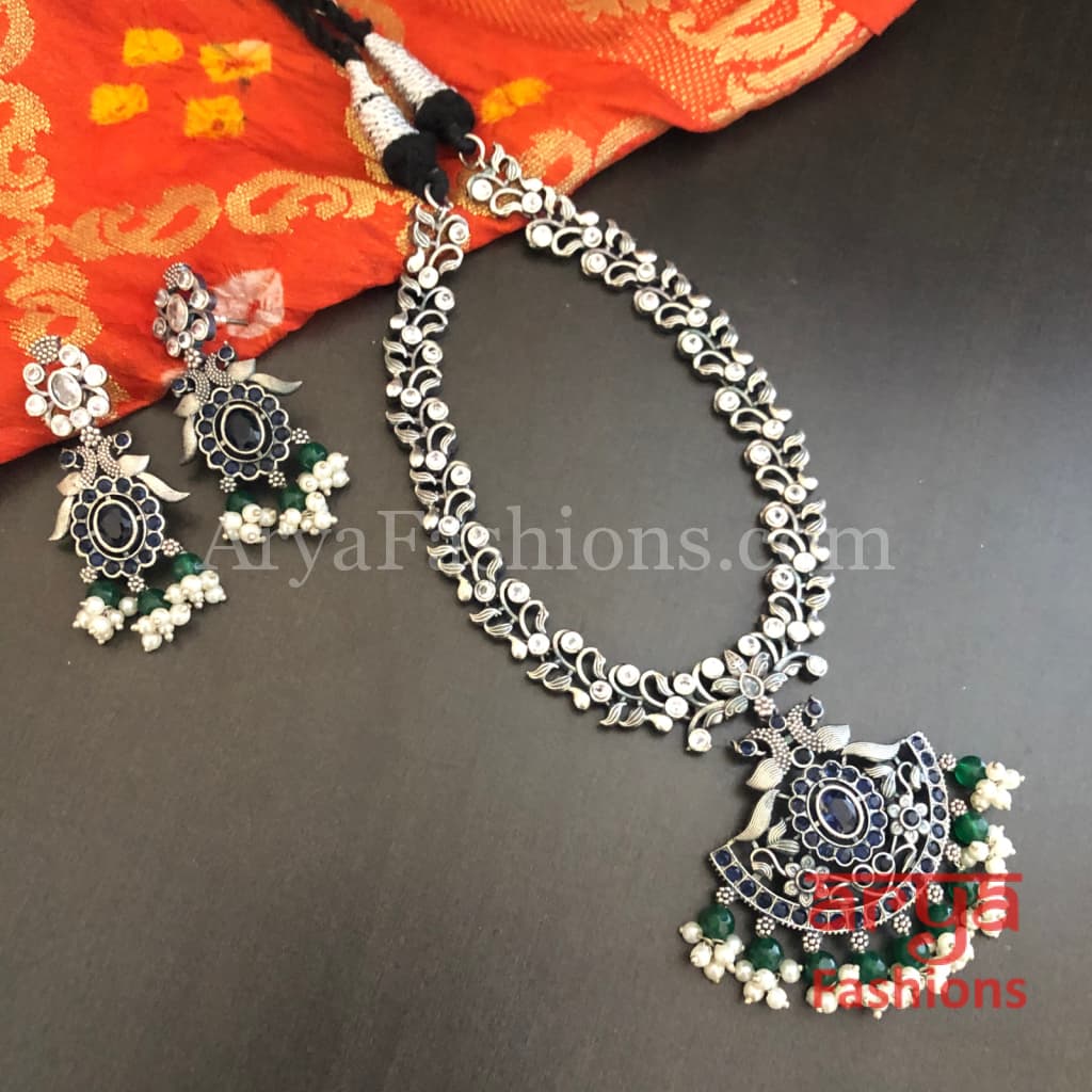 Dhruti Dual Tone Oxidized Silver Necklace with colorful beads