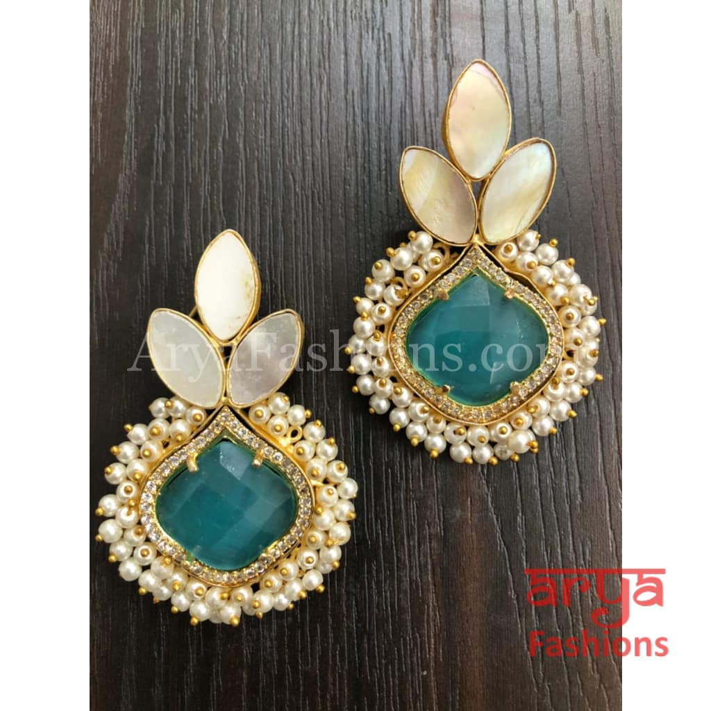 Druzy Stone Earrings/ Mother of Pearl Studs/MOP Gold plated Earrings with stones
