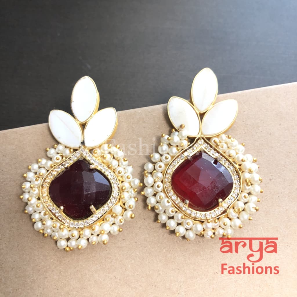 Druzy Stone Earrings/ Mother of Pearl Studs/MOP Gold plated Earrings with stones