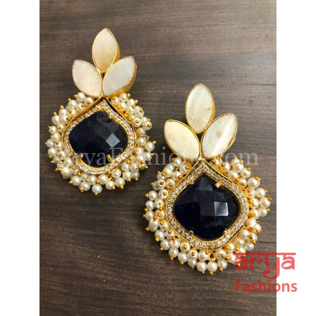 Druzy Stone Earrings/ Mother of Pearl Studs/MOP Gold plated Earrings with stones