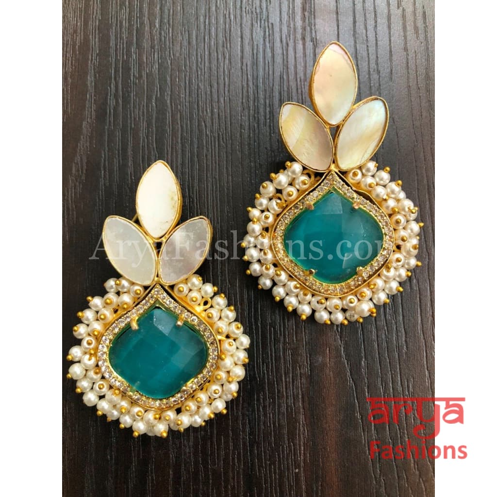 Druzy Stone Earrings/ Mother of Pearl Studs/MOP Gold plated Earrings with stones