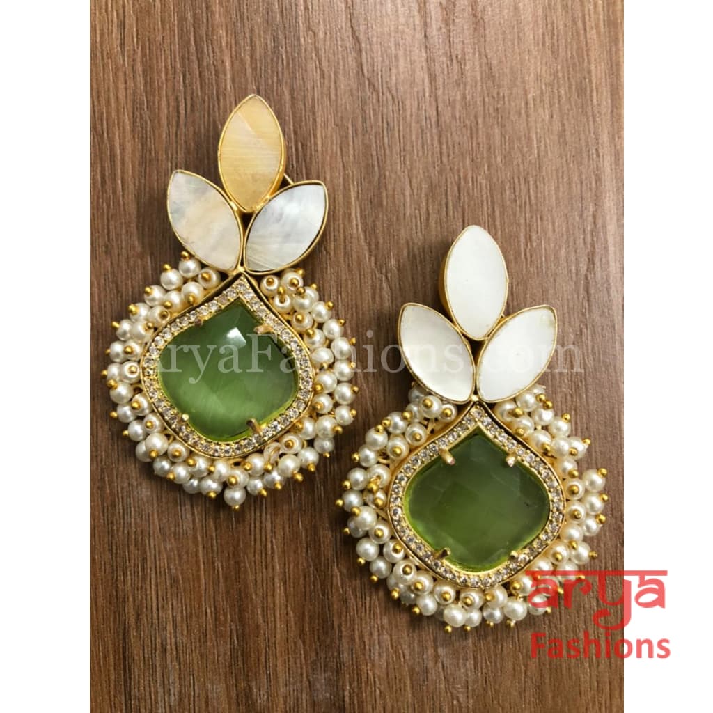 Druzy Stone Earrings/ Mother of Pearl Studs/MOP Gold plated Earrings with stones