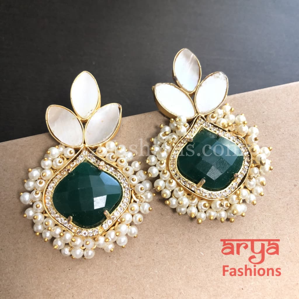 Druzy Stone Earrings/ Mother of Pearl Studs/MOP Gold plated Earrings with stones
