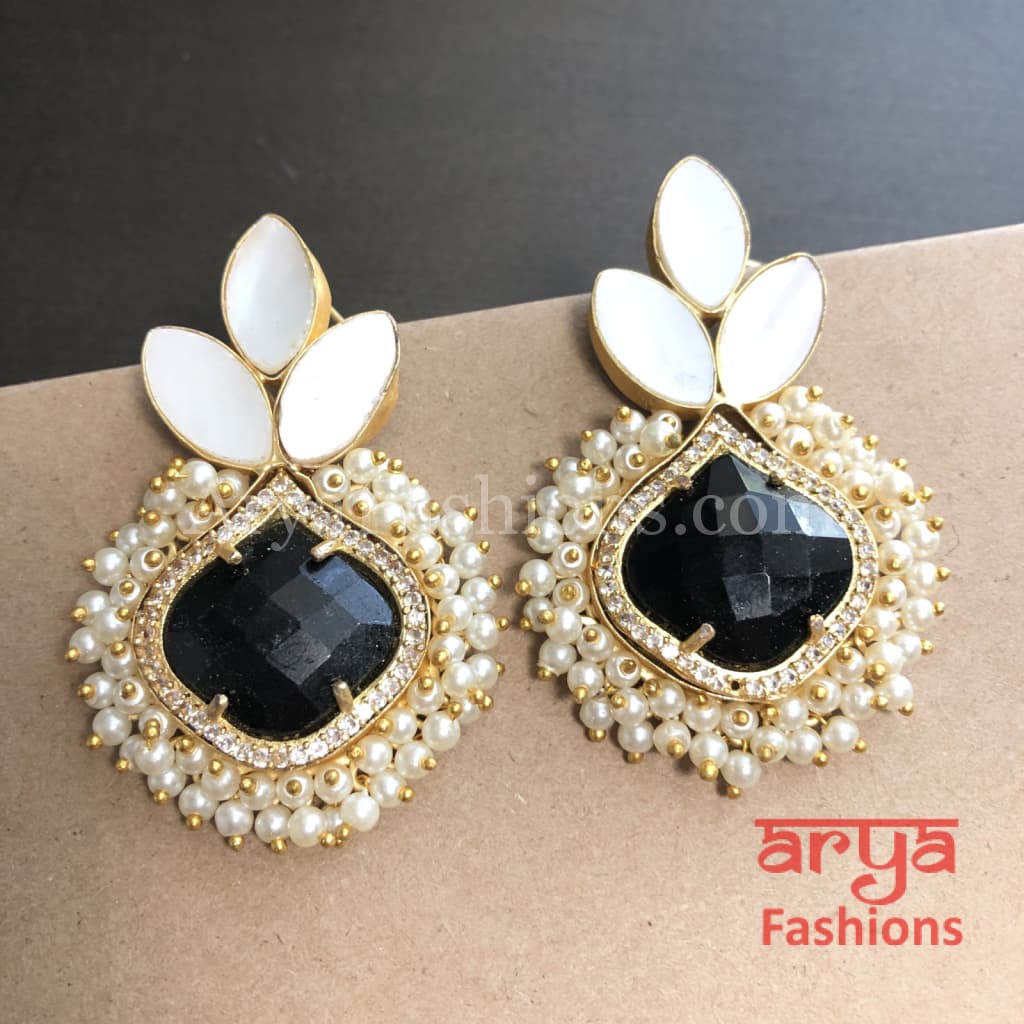 Druzy Stone Earrings/ Mother of Pearl Studs/MOP Gold plated Earrings with stones