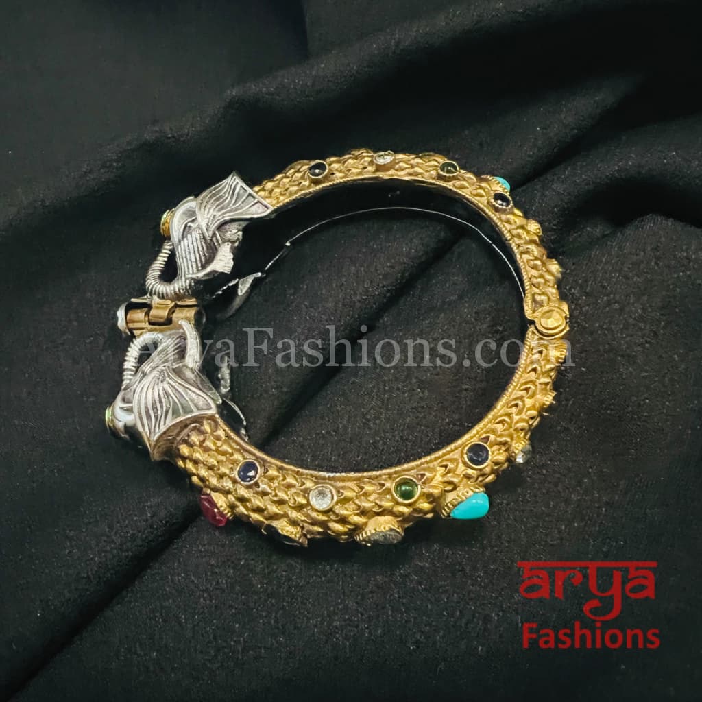 Dual Tone Elephant Theme Silver Oxidized Bangles