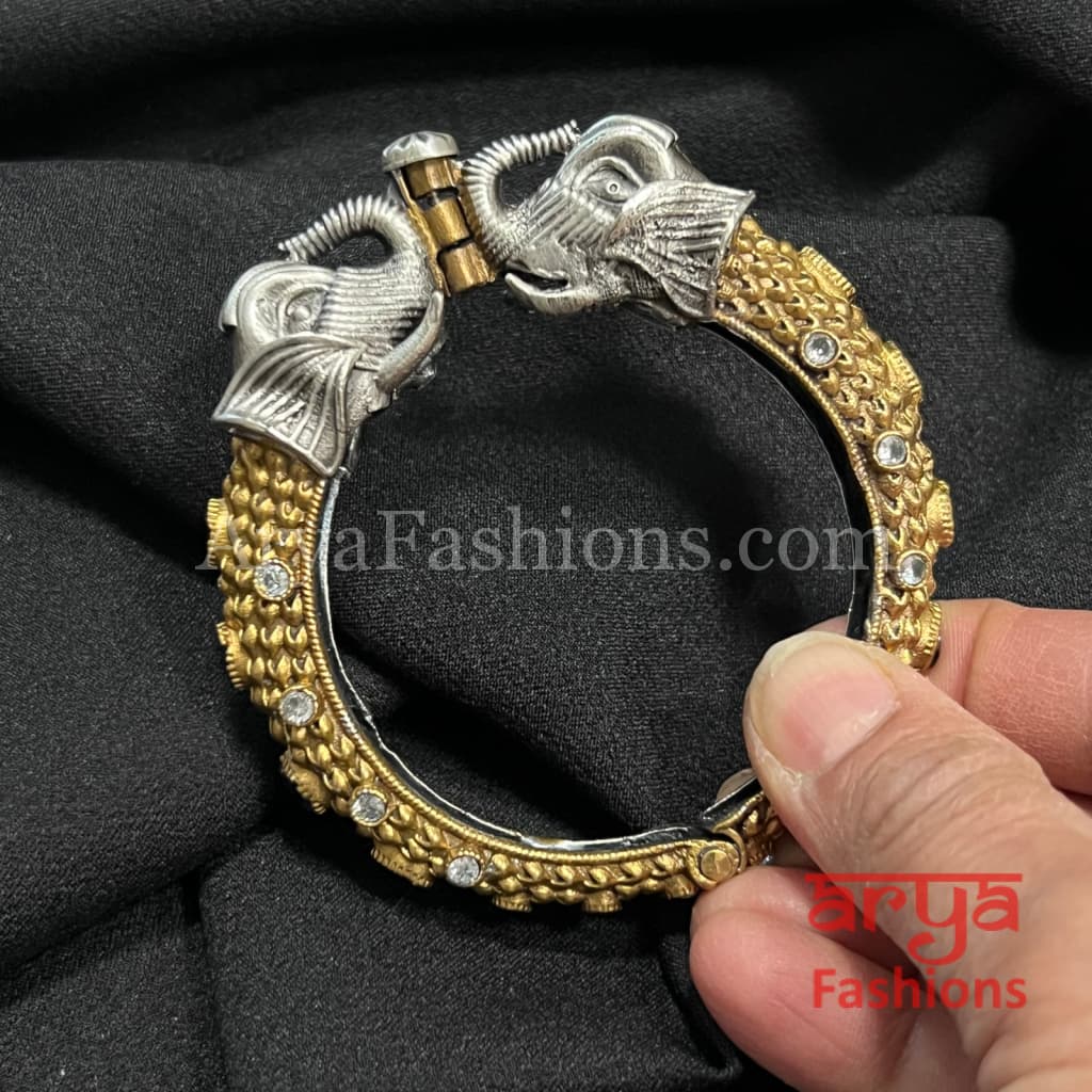 Dual Tone Elephant Theme Silver Oxidized Bangles