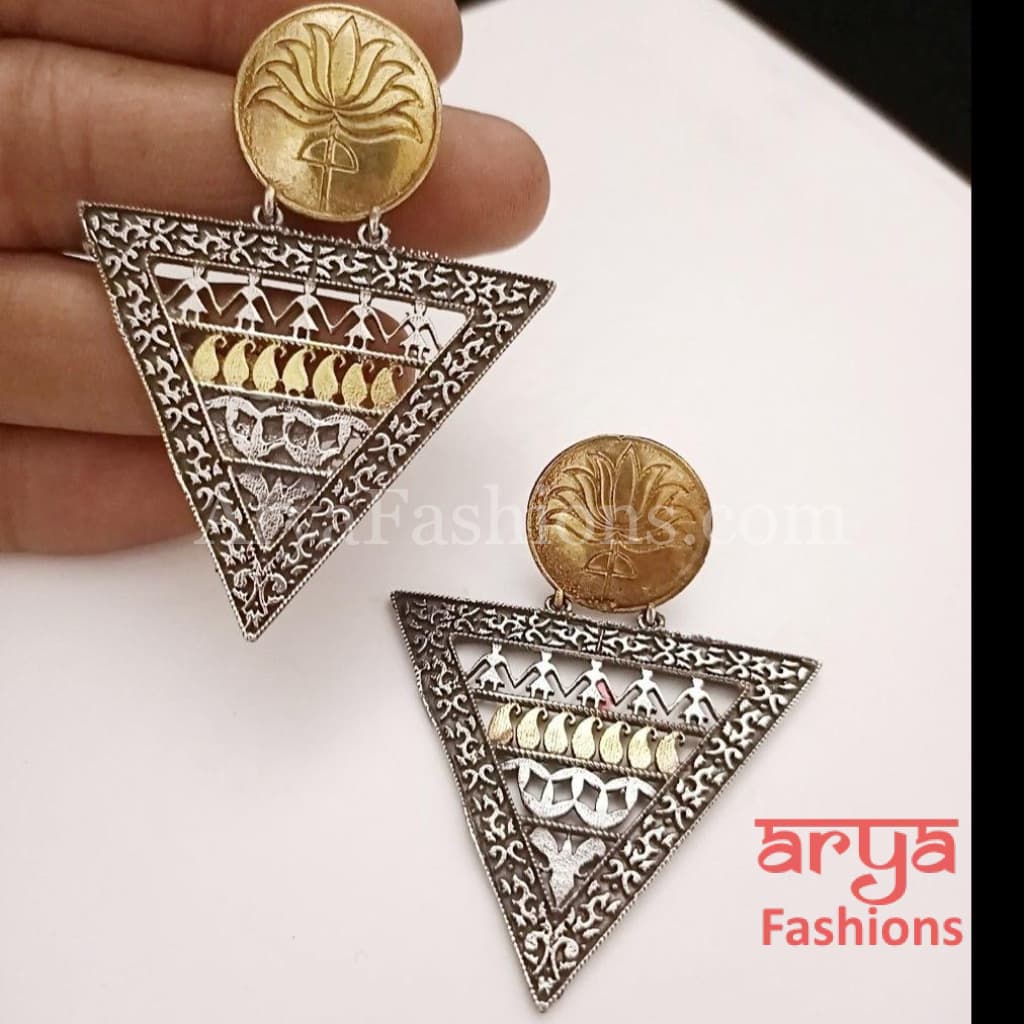 Dual Tone Golden Oxidized Indian Trendy Earrings