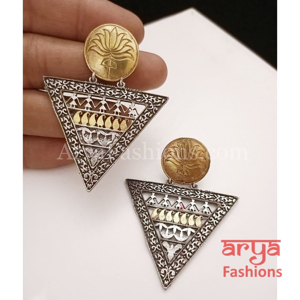 Dual Tone Golden Oxidized Indian Trendy Earrings